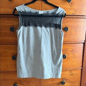 Cato Gray Tank Top with Black Lace Detail